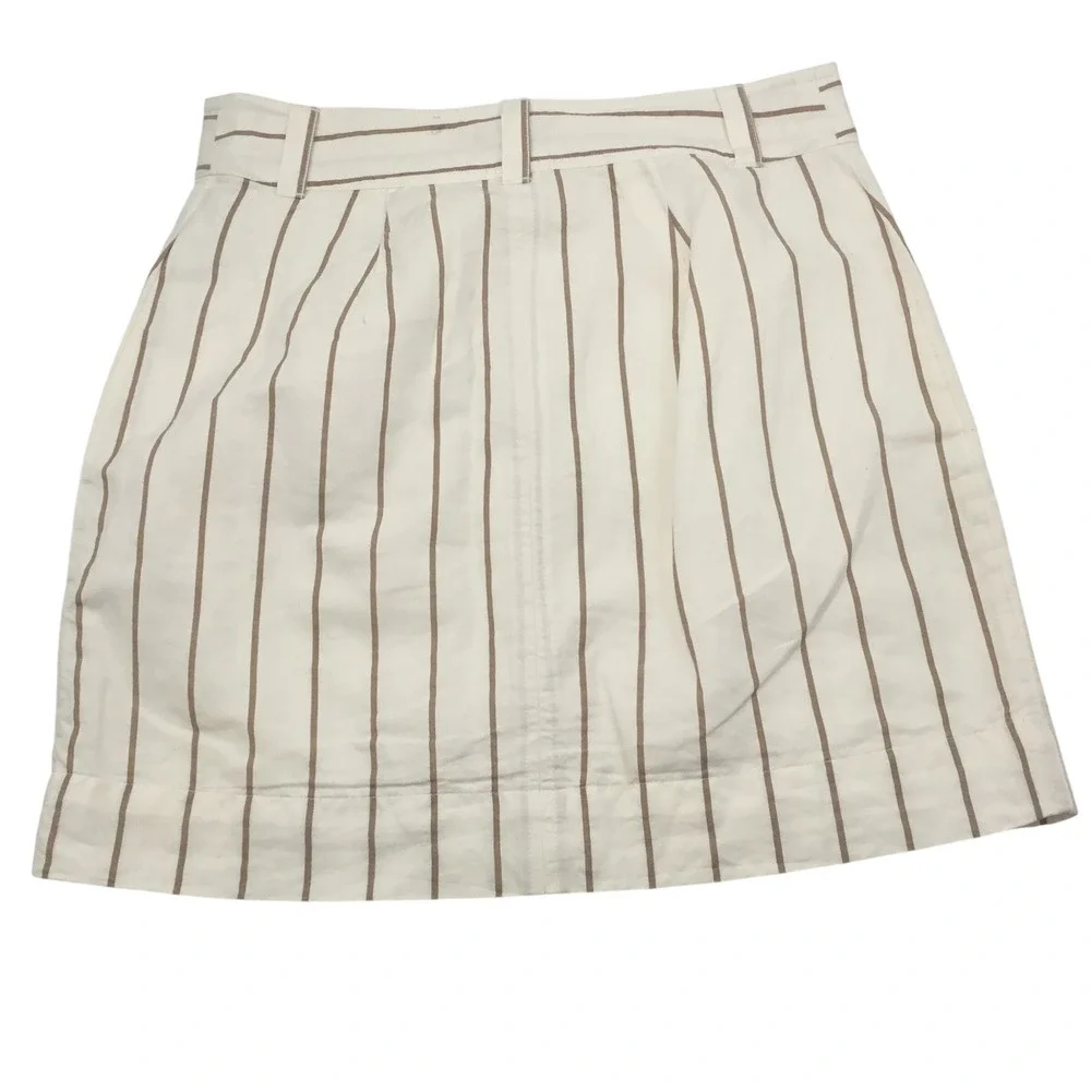Vineyard Vines Striped Button Front Linen Blend‎ Mini Skirt White Tan XS